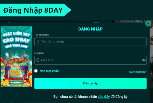 Giao diện đăng nhập 8DAY