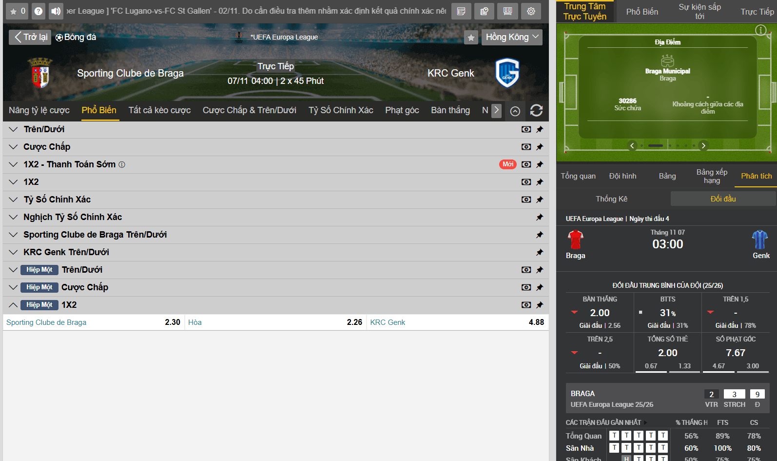 Giao diện cá cược bóng đá tại 8day